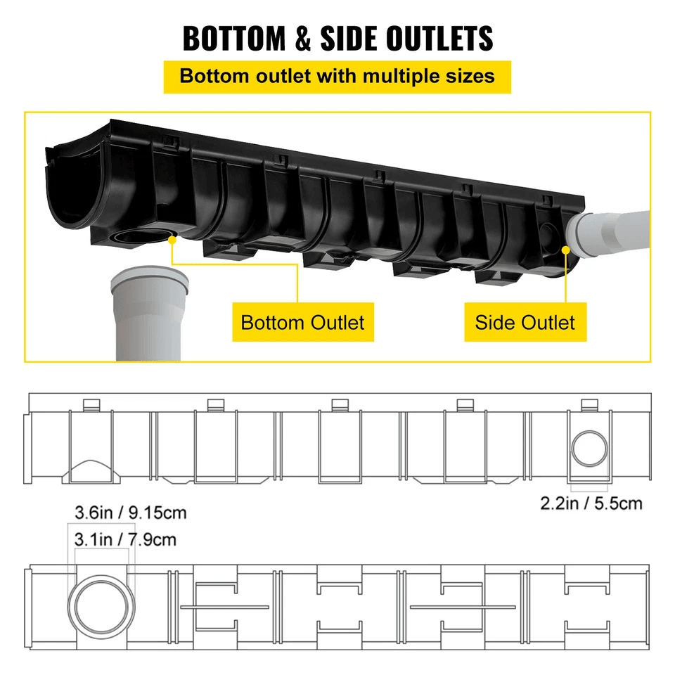 Driveway Channel Drain Kit Plastic Grate Trench Drainage System 4