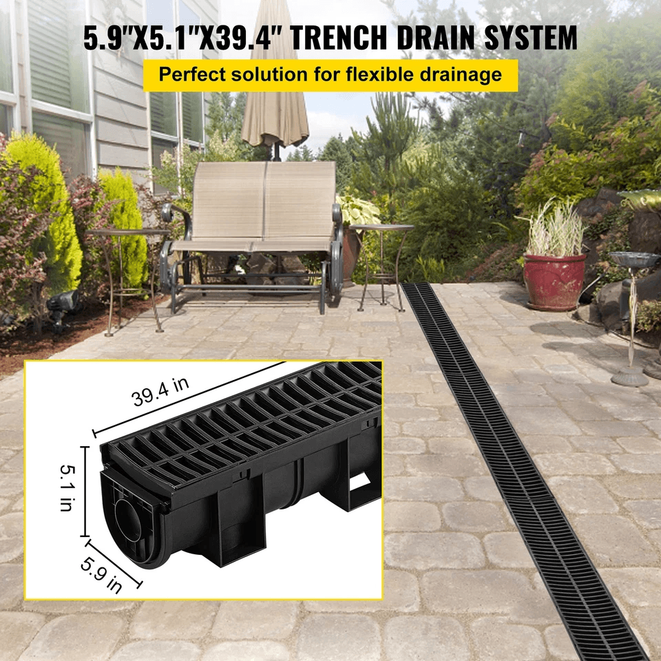 Driveway Channel Drain Kit Plastic Grate Trench Drainage System 6