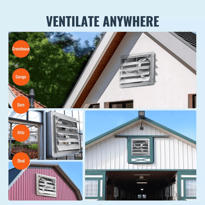 24 Shutter Exhaust Fan 3320 CFM Wall Mounted Aluminum Ventilation Fan For Shop Garage Attic Greenho 3