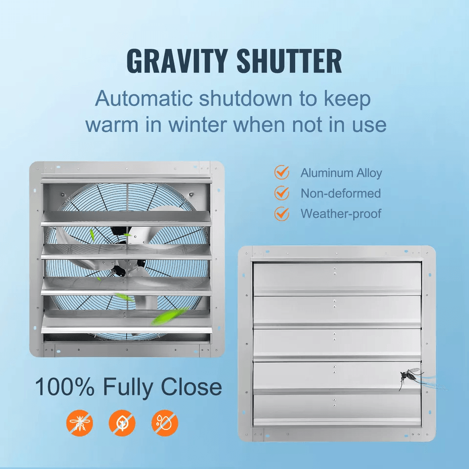 24 Shutter Exhaust Fan 3320 CFM Wall Mounted Aluminum Ventilation Fan For Shop Garage Attic Greenho 5