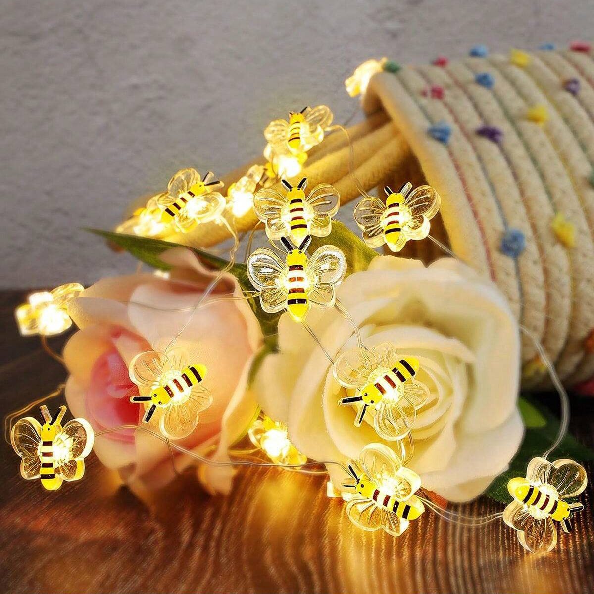 Bee Lights Battery Powered Decorative String Lights for Bedroom Patio Wedding and Christmas