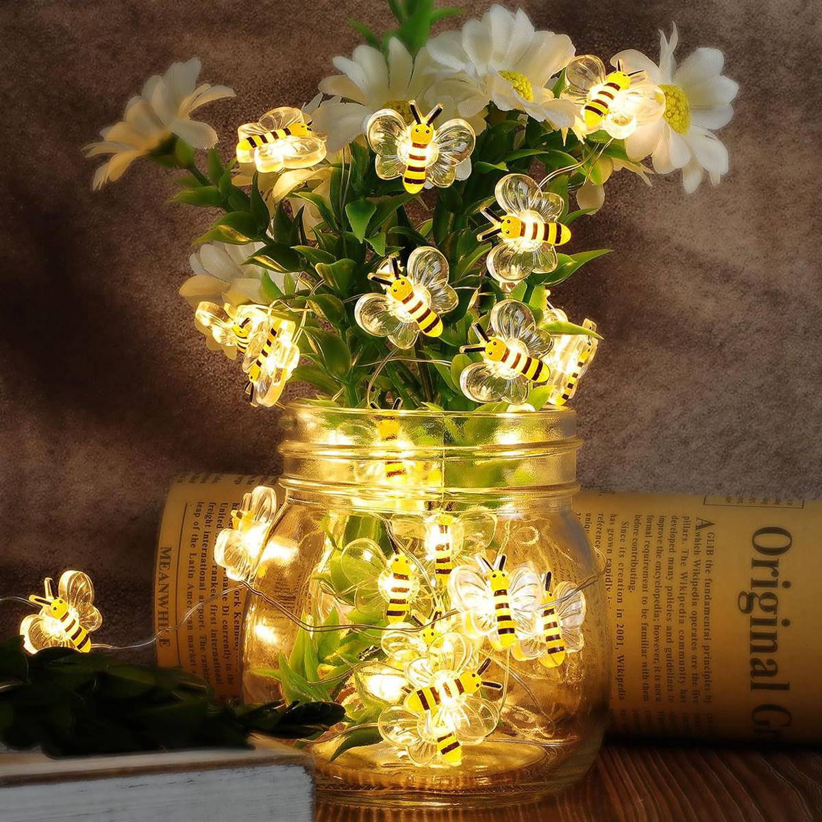 Bee Lights Battery Powered Decorative String Lights for Bedroom Patio Wedding and Christmas