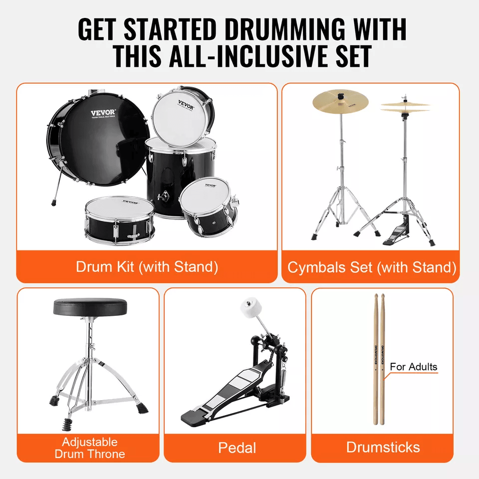 VEVOR Adult Drum Set 5Piece Drum Kit With Throne Cymbals Pedal  Stand  Beginner To Professional Aco 3