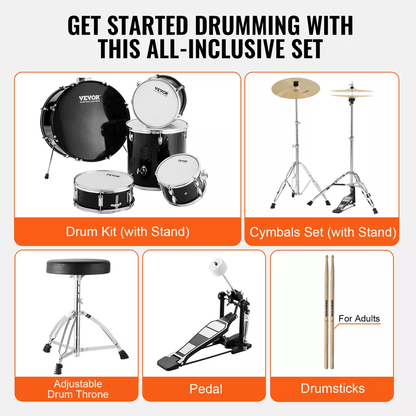 VEVOR Adult Drum Set 5Piece Drum Kit With Throne Cymbals Pedal  Stand  Beginner To Professional Aco 3