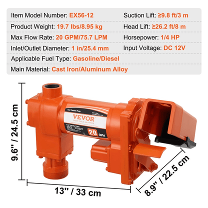 High Flow Fuel Transfer Pump Portable Gasoline  Diesel Pump With Auto Nozzle  Suction Hose For Quic 6