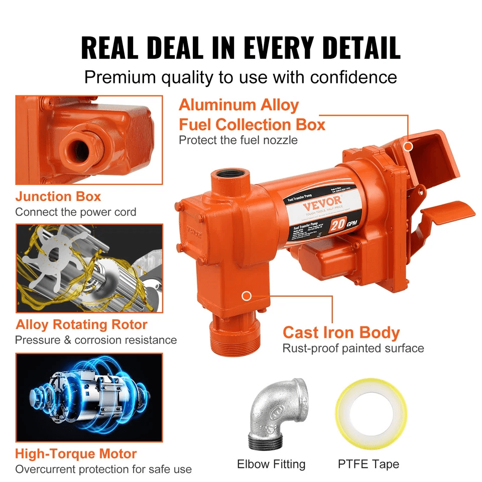 High Flow Fuel Transfer Pump Portable Gasoline  Diesel Pump With Auto Nozzle  Suction Hose For Quic 4