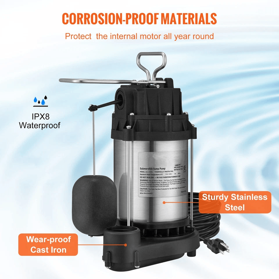 VEVOR 12 HP Submersible Sump Pump  4320 GPH Cast Iron  Steel Water Pump For Basement Flooding 4