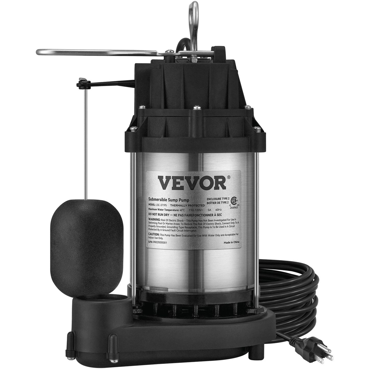 VEVOR 1/2 HP Submersible Sump Pump – 4320 GPH Cast Iron & Steel Water Pump for Basement Flooding