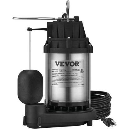 VEVOR 1/2 HP Submersible Sump Pump – 4320 GPH Cast Iron & Steel Water Pump for Basement Flooding