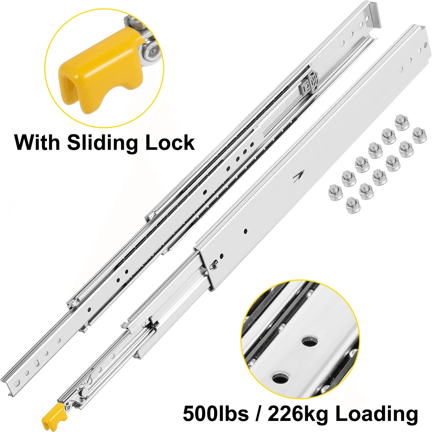 Heavy Duty Drawer Slides with Lock, Ball Bearing, Full Extension, Side Mount