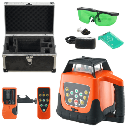 Self-Leveling 360° Rotary Green Beam Laser Level Tool Range, IP66 Waterproof, Remote Control, Rechargeable Battery