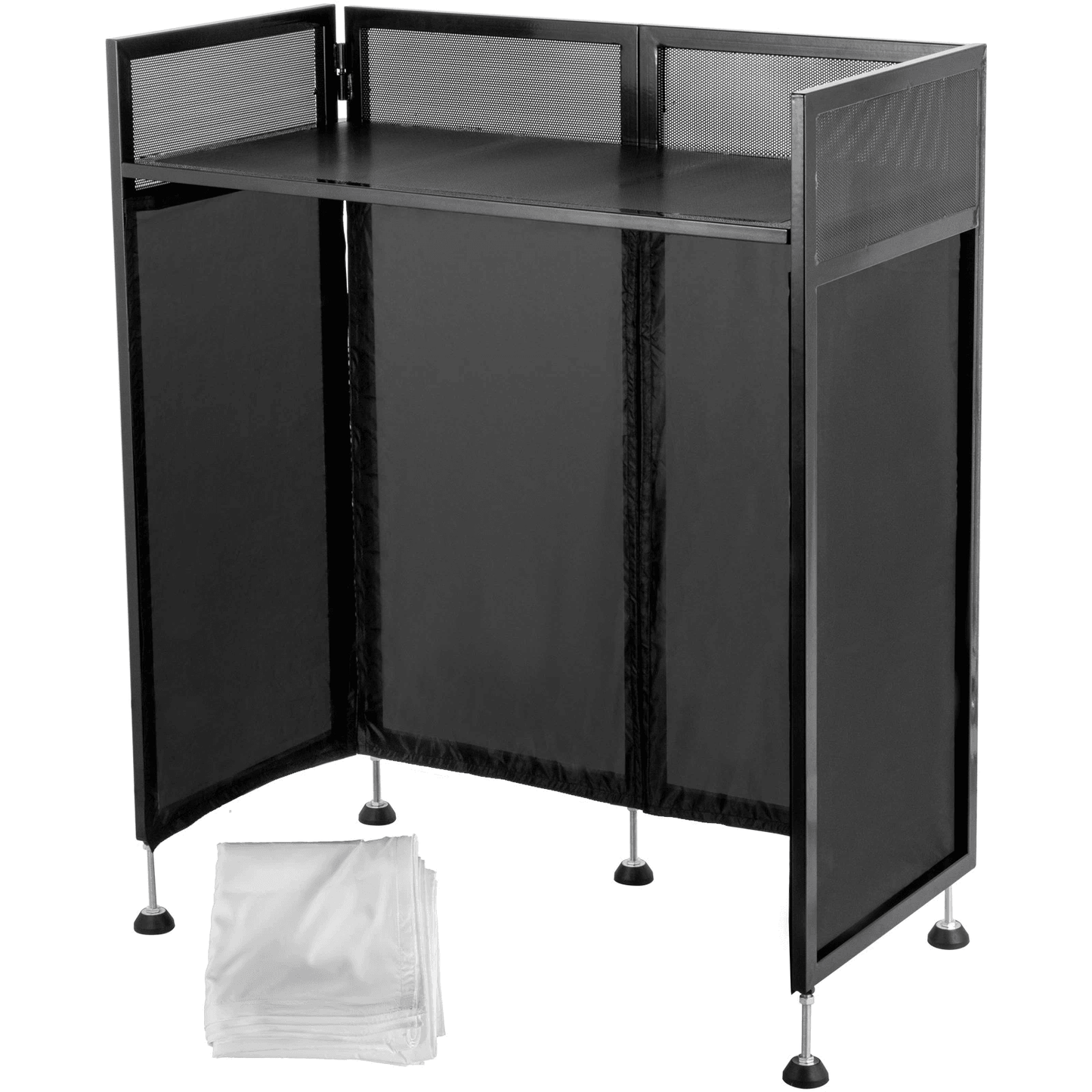 Foldable DJ Event Facade Booth, Black Scrim Metal Frame with Table Top, Ideal for Mobile DJs & Events