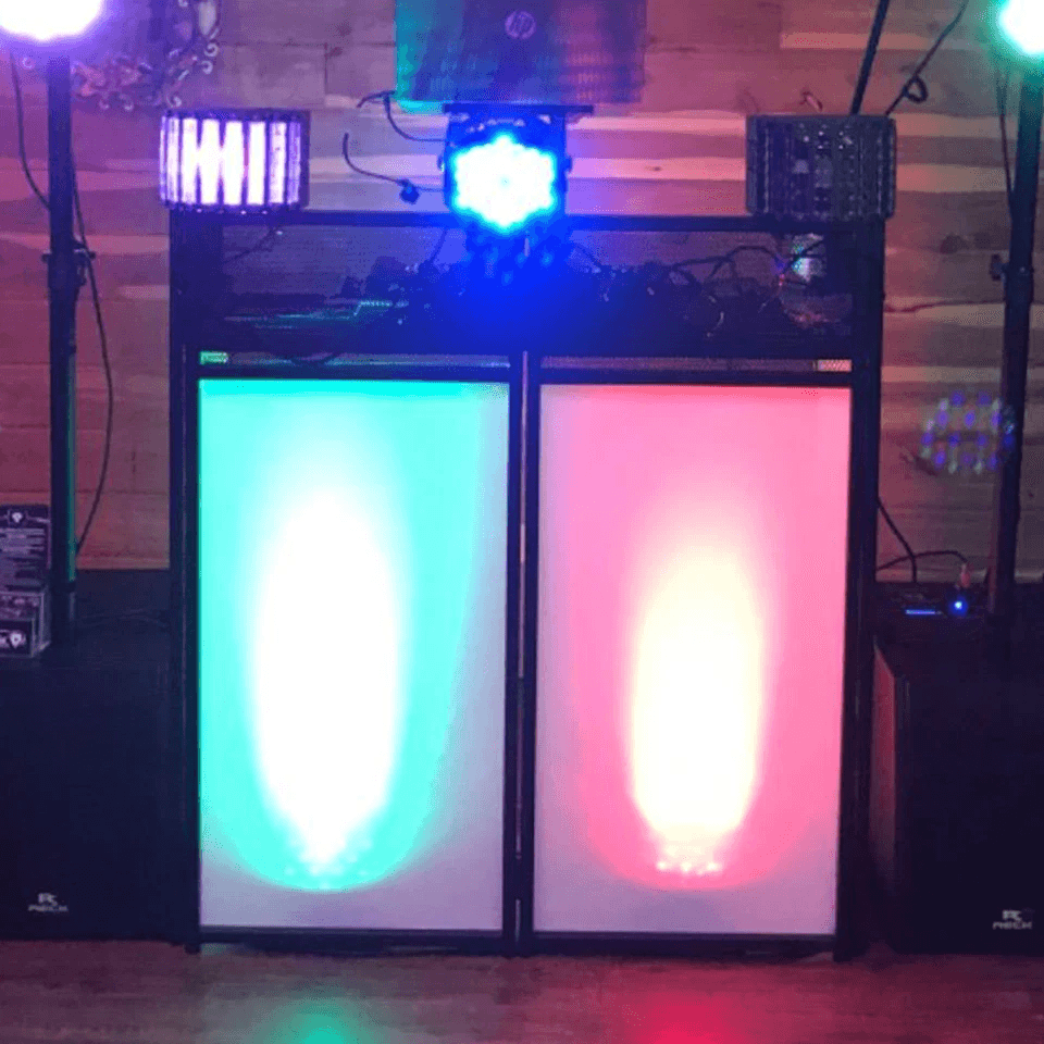 Foldable DJ Event Facade Booth Black Scrim Metal Frame With Table Top Ideal For Mobile DJs  Events 5