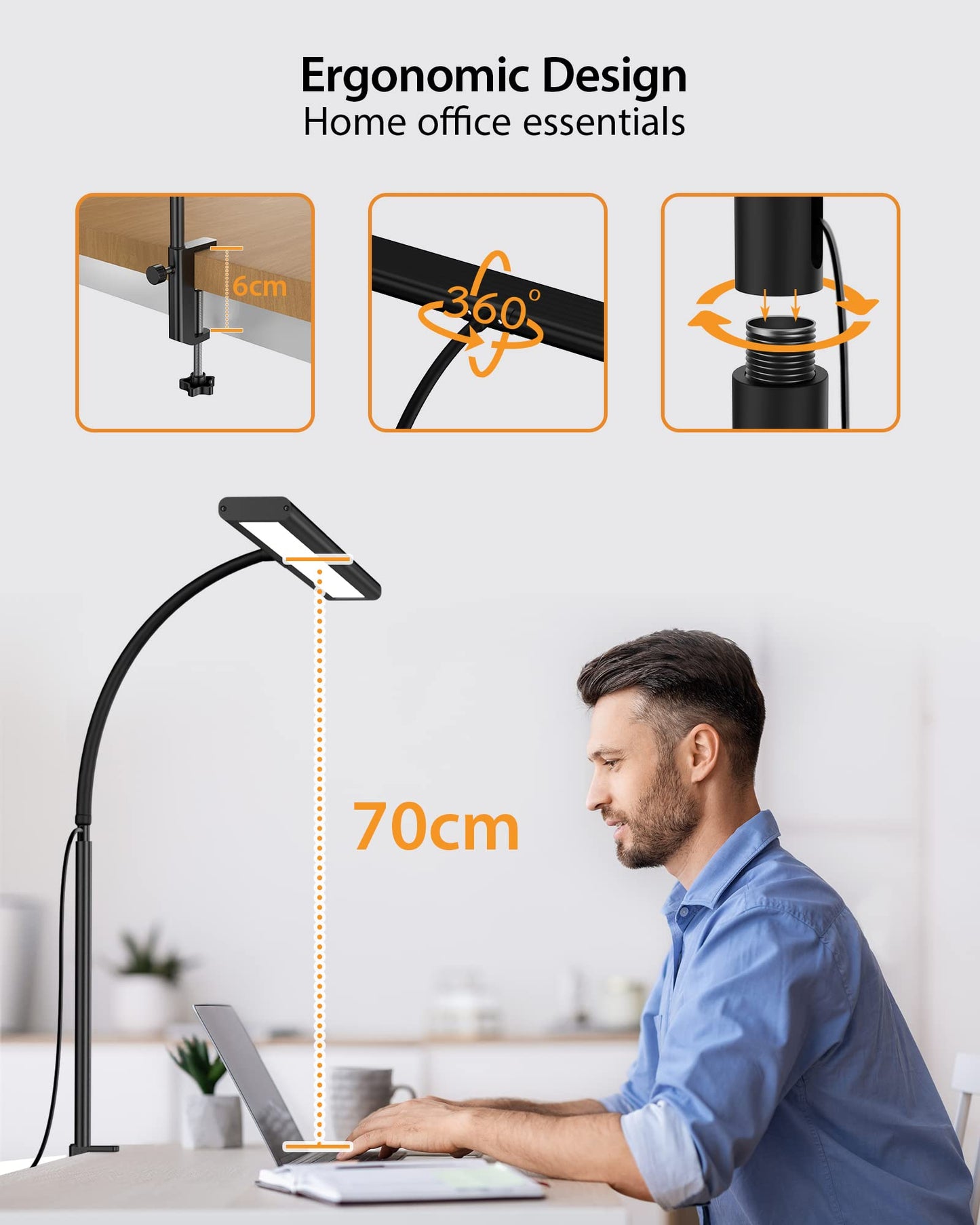 Adjustable 160 LED USB Clip Night Reading Lamp 3 Color Temperatures  Flexible Gooseneck