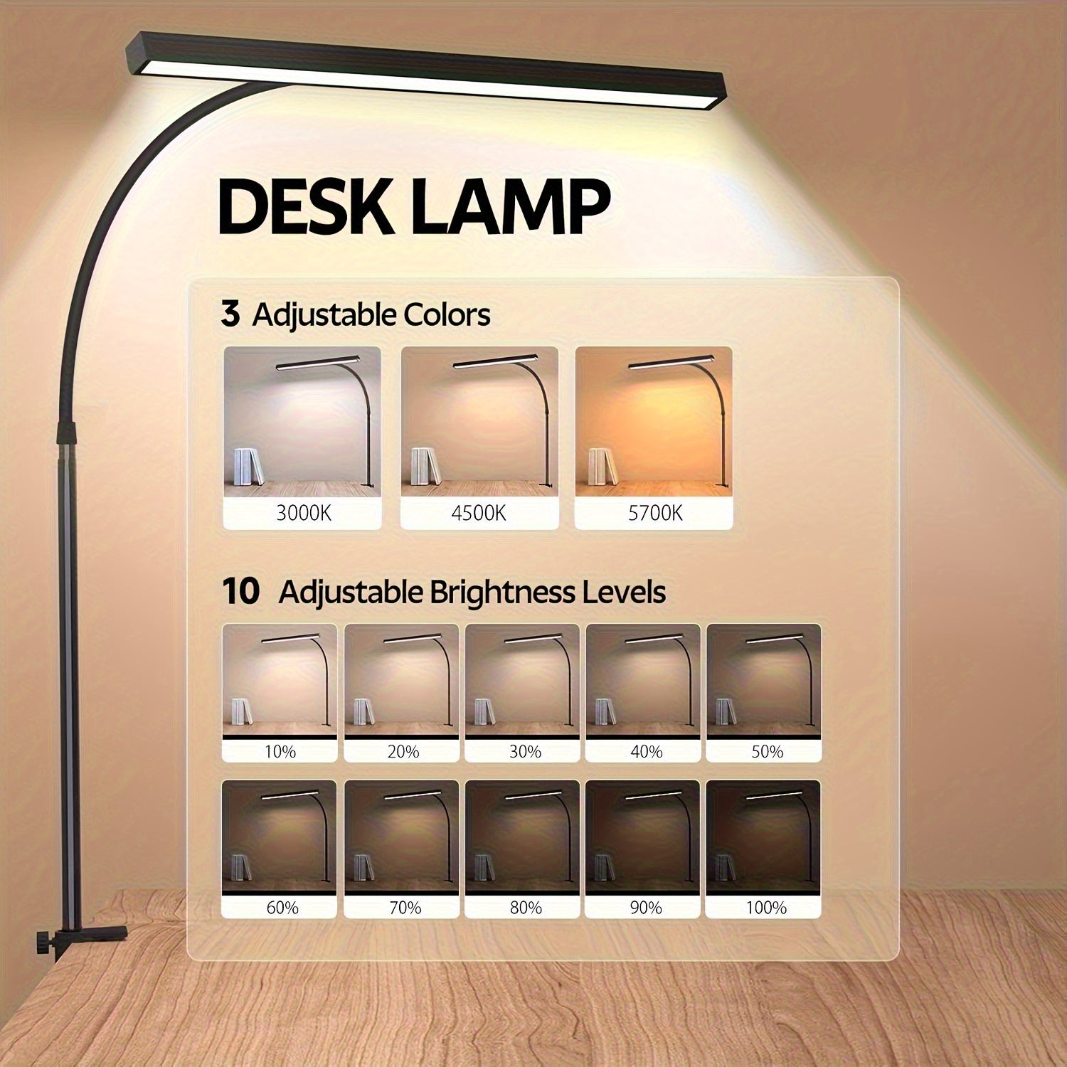 Adjustable 160 LED USB Clip Night Reading Lamp 3 Color Temperatures  Flexible Gooseneck