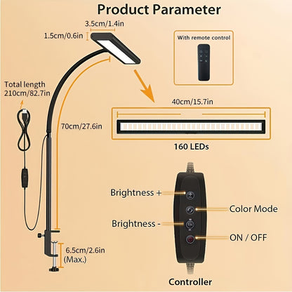 Adjustable 160 LED USB Clip Night Reading Lamp 3 Color Temperatures  Flexible Gooseneck