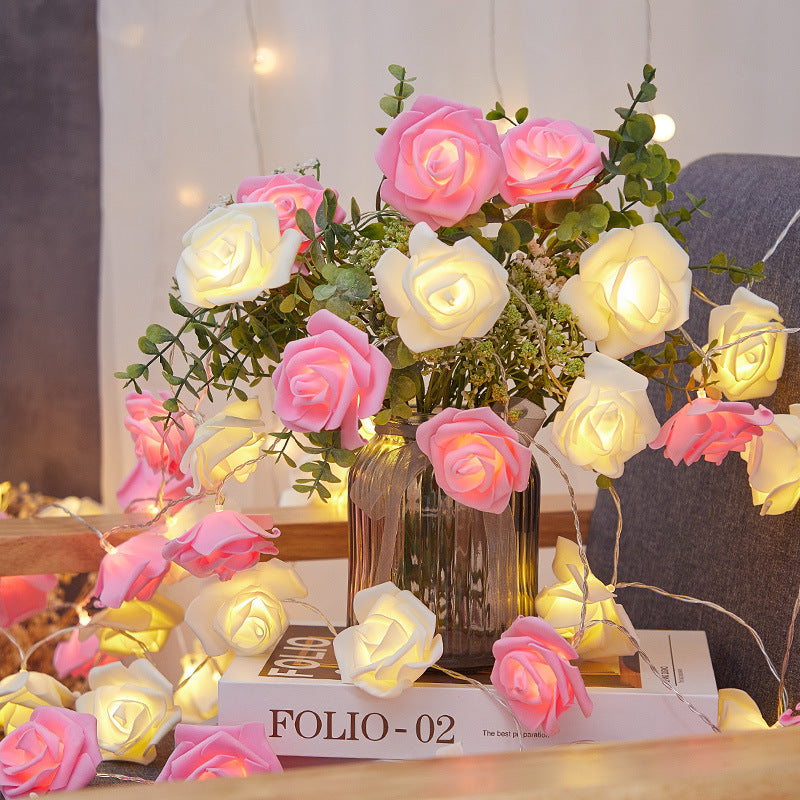 LED Rose String Lights 2M 10 Lights Pink  White Floral Night Light for Bedroom  Garden Decor