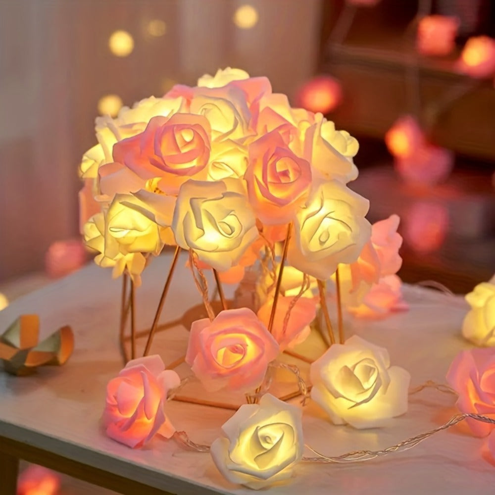 LED Rose String Lights 2M 10 Lights Pink  White Floral Night Light for Bedroom  Garden Decor
