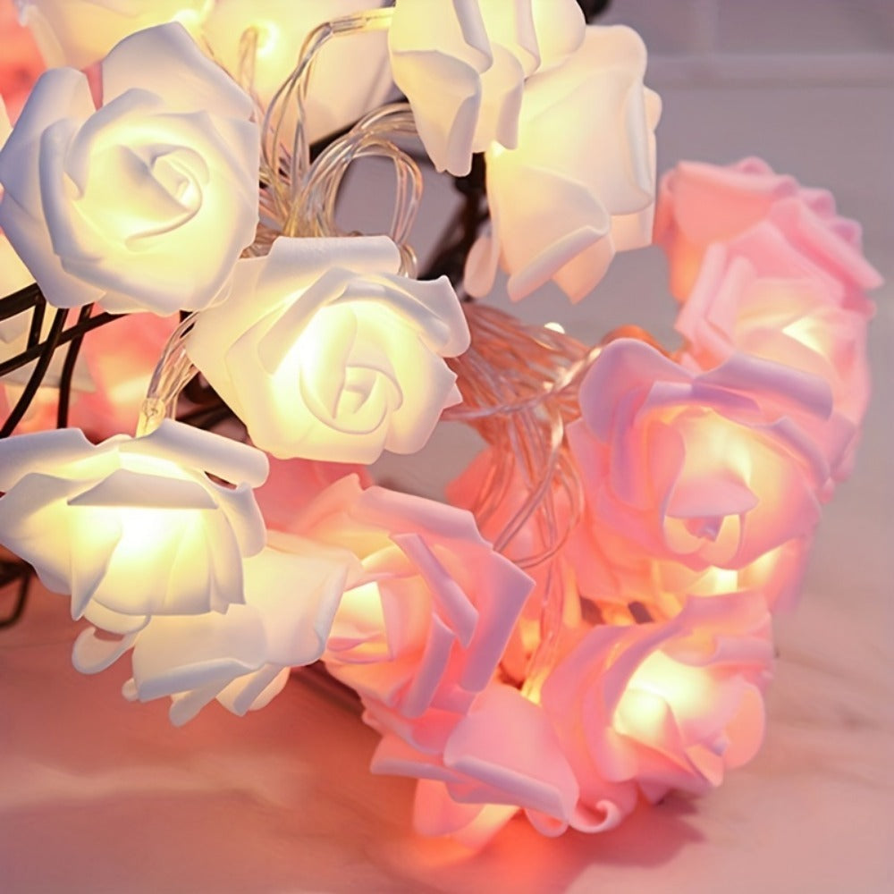 LED Rose String Lights 2M 10 Lights Pink  White Floral Night Light for Bedroom  Garden Decor