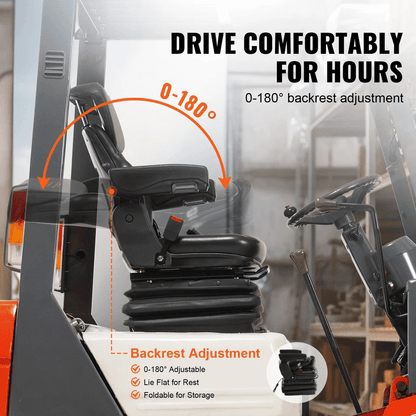 Universal Forklift Seat  Adjustable Tractor Seat With Armrests Seatbelt  Shock Absorption 8