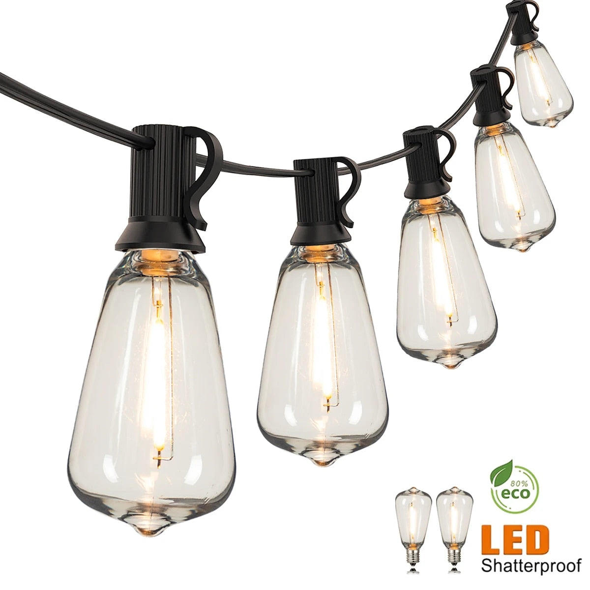Dimmable ST38 LED String Lights 25ft Waterproof  Shatterproof Outdoor Garland for Patio  Garden