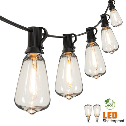 Dimmable ST38 LED String Lights 25ft Waterproof  Shatterproof Outdoor Garland for Patio  Garden
