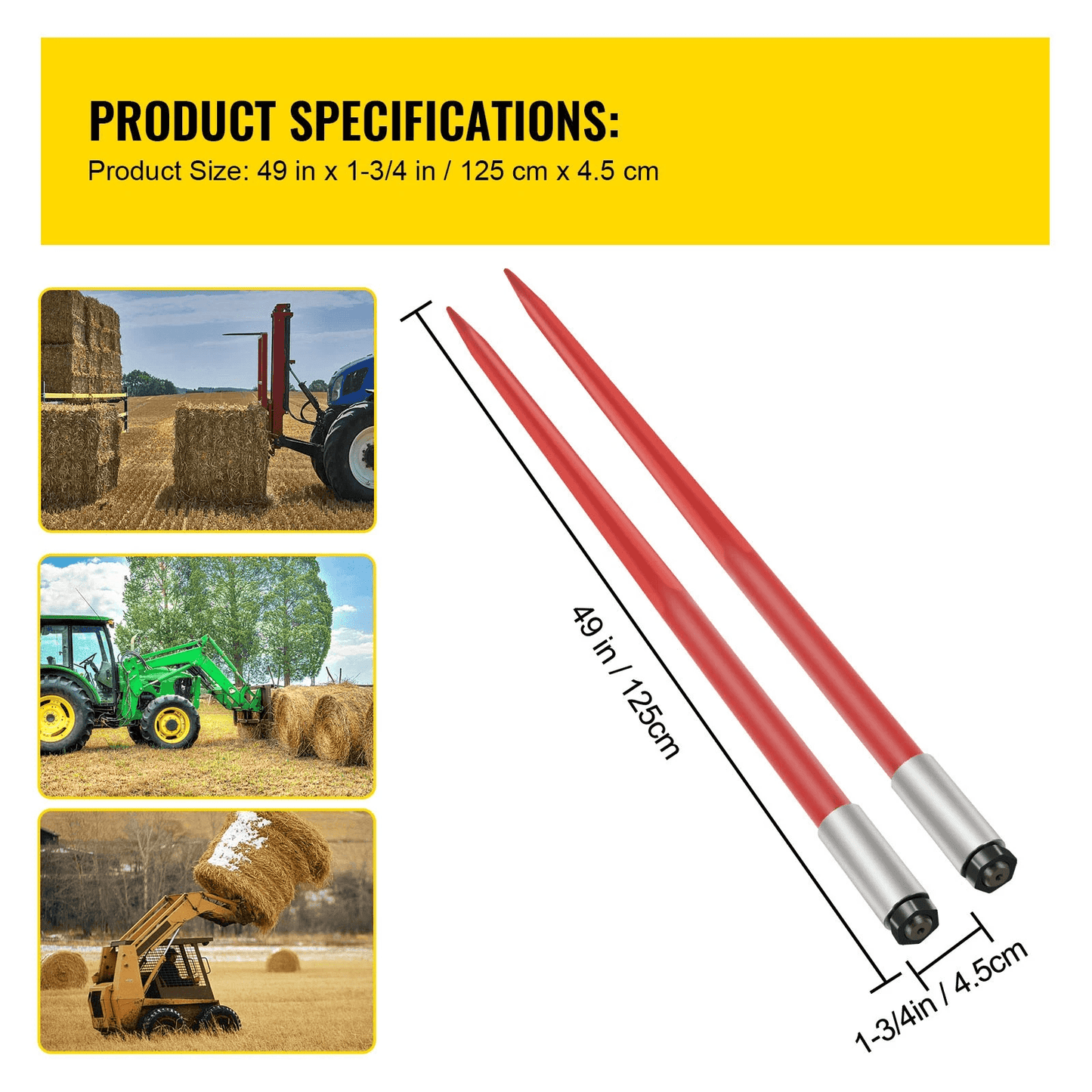 Hay Bale Spears Heavy Duty Spike Forks For Tractors  Loaders 5