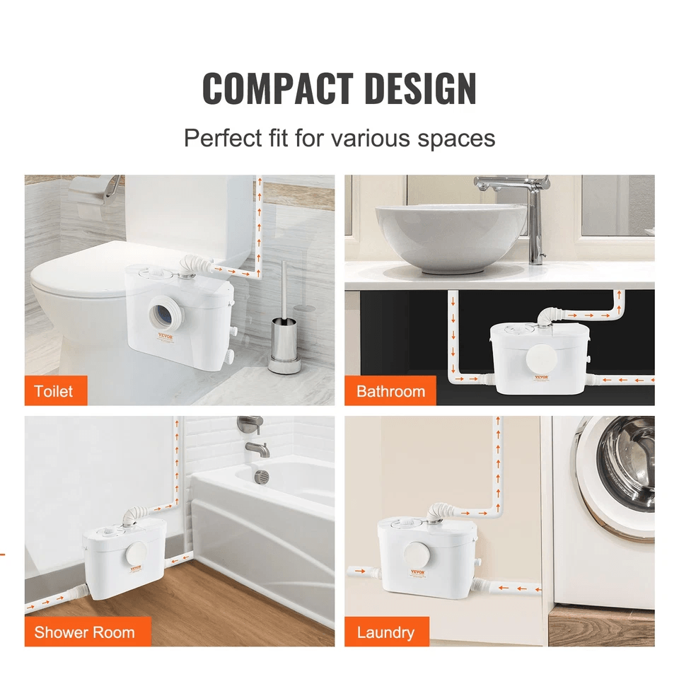 VEVOR 700W Macerator Disposal Pump  Basement Sewage Solution With 3 Water Inlets  Dual Outlets 3