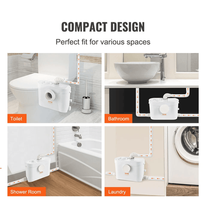 VEVOR 700W Macerator Disposal Pump  Basement Sewage Solution With 3 Water Inlets  Dual Outlets 3
