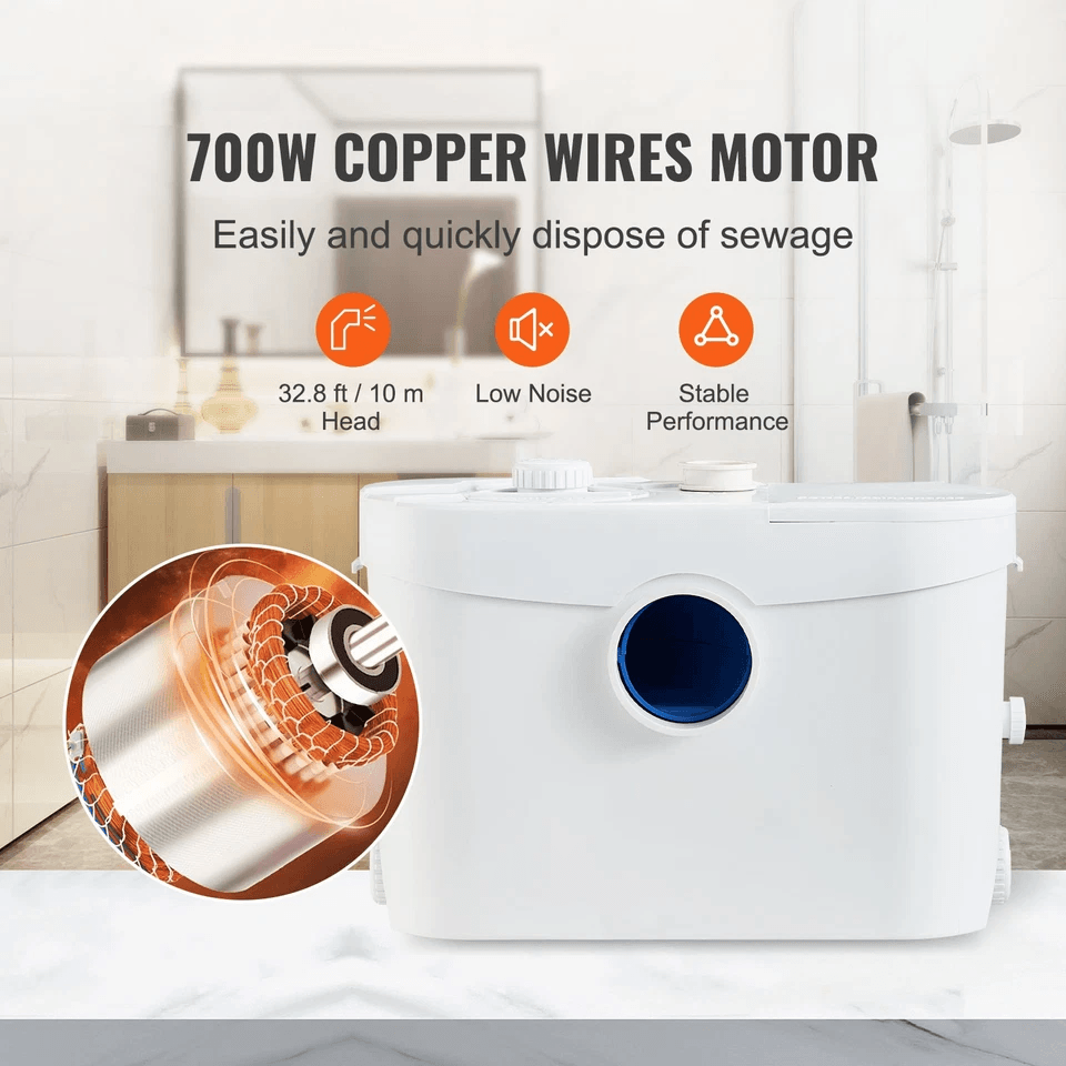 VEVOR 700W Macerator Disposal Pump  Basement Sewage Solution With 3 Water Inlets  Dual Outlets 7
