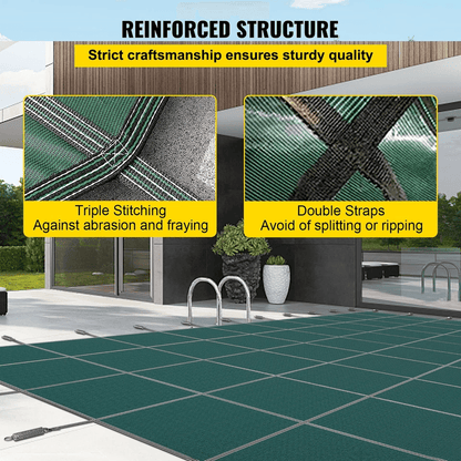 Safety Pool Cover 18x32FT  Rectangular InGround Mesh Winter Cover With Brass Anchors  Stainless Ste 1