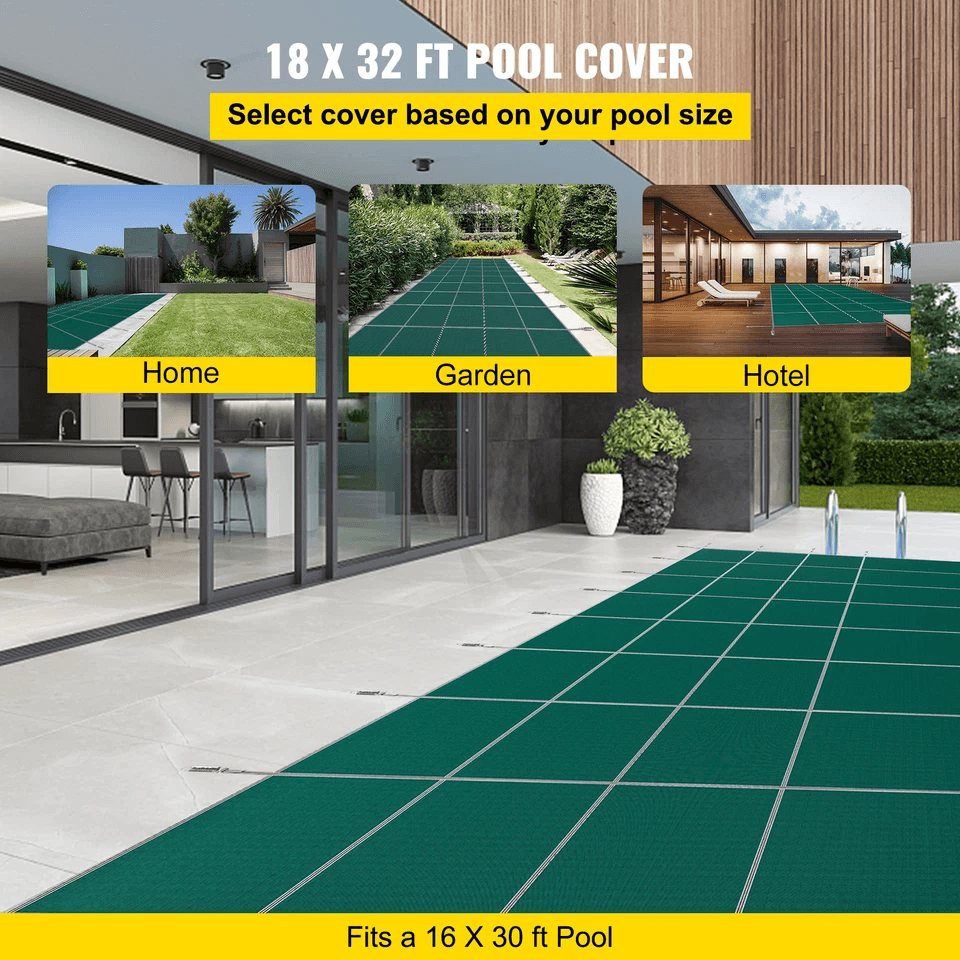 Safety Pool Cover 18x32FT  Rectangular InGround Mesh Winter Cover With Brass Anchors  Stainless Ste 2