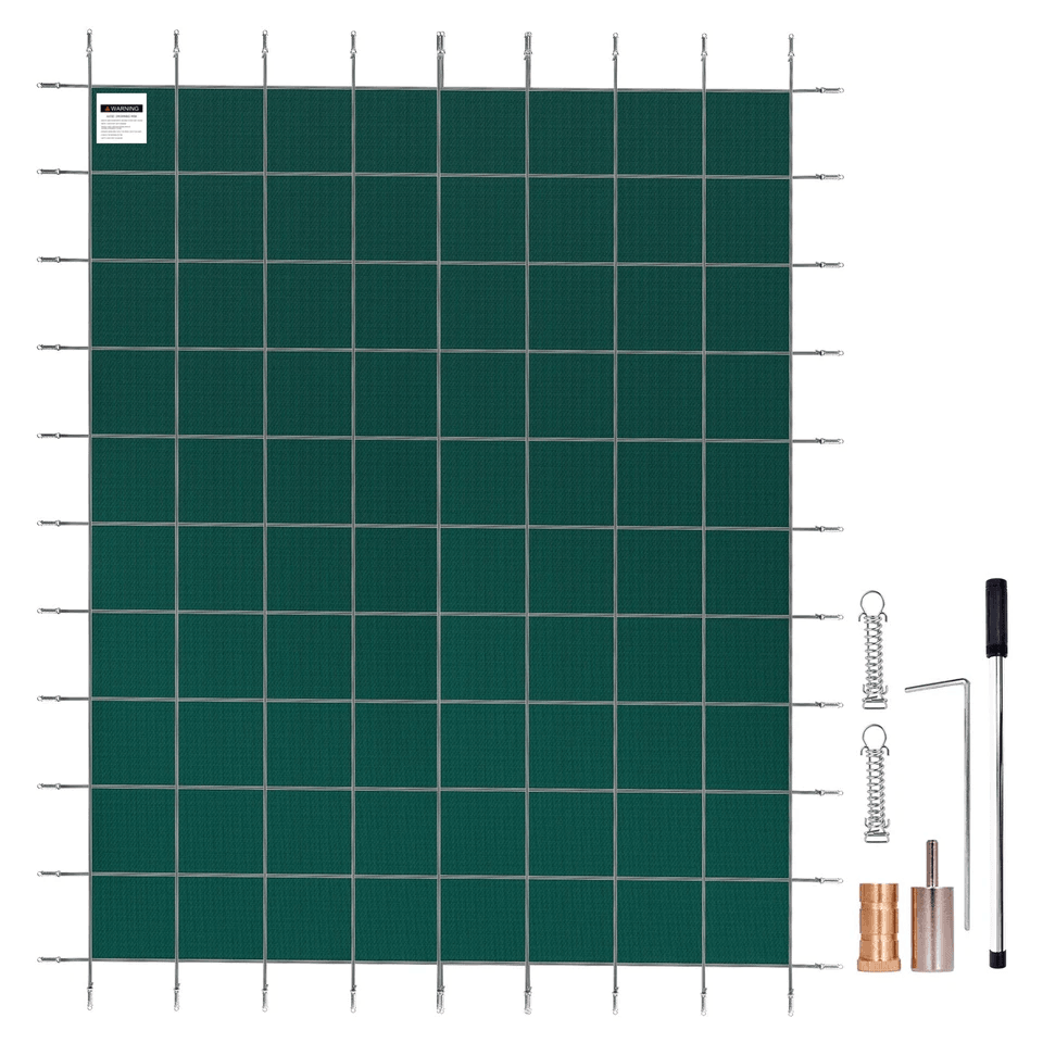 Safety Pool Cover 18x32FT – Rectangular In-Ground Mesh Winter Cover with Brass Anchors & Stainless Steel Springs