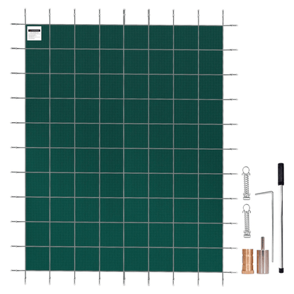 Safety Pool Cover 18x32FT – Rectangular In-Ground Mesh Winter Cover with Brass Anchors & Stainless Steel Springs