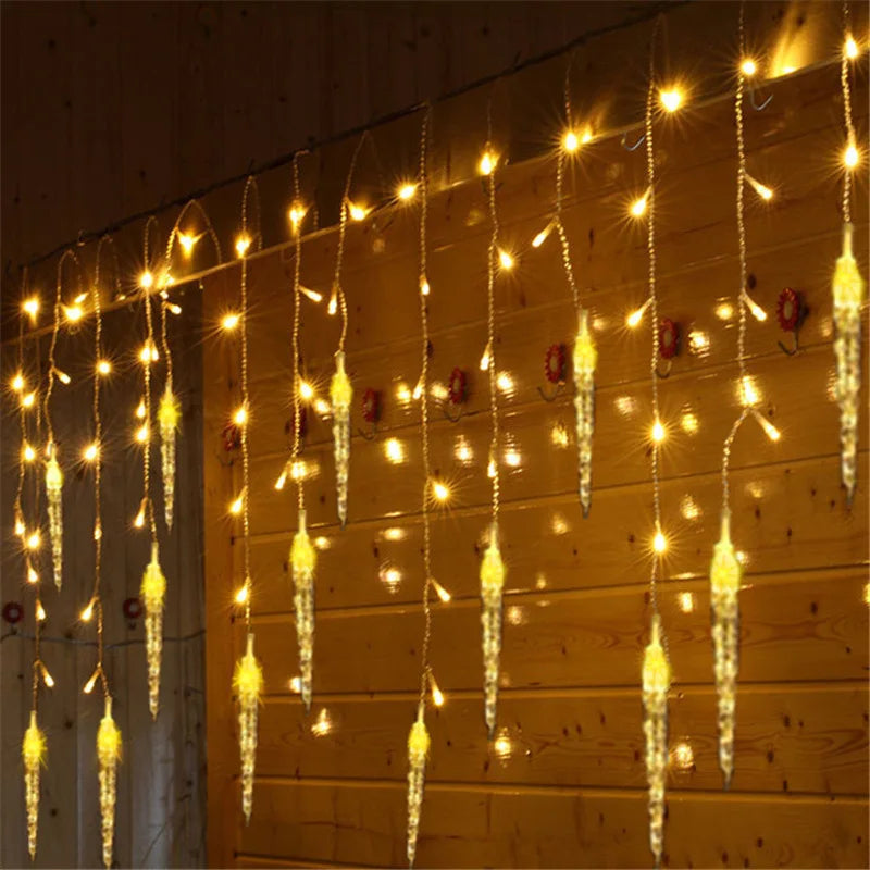 Outdoor LED Icicle Curtain String Lights 5M Drooping Christmas Garland for Garden Street and Wedd