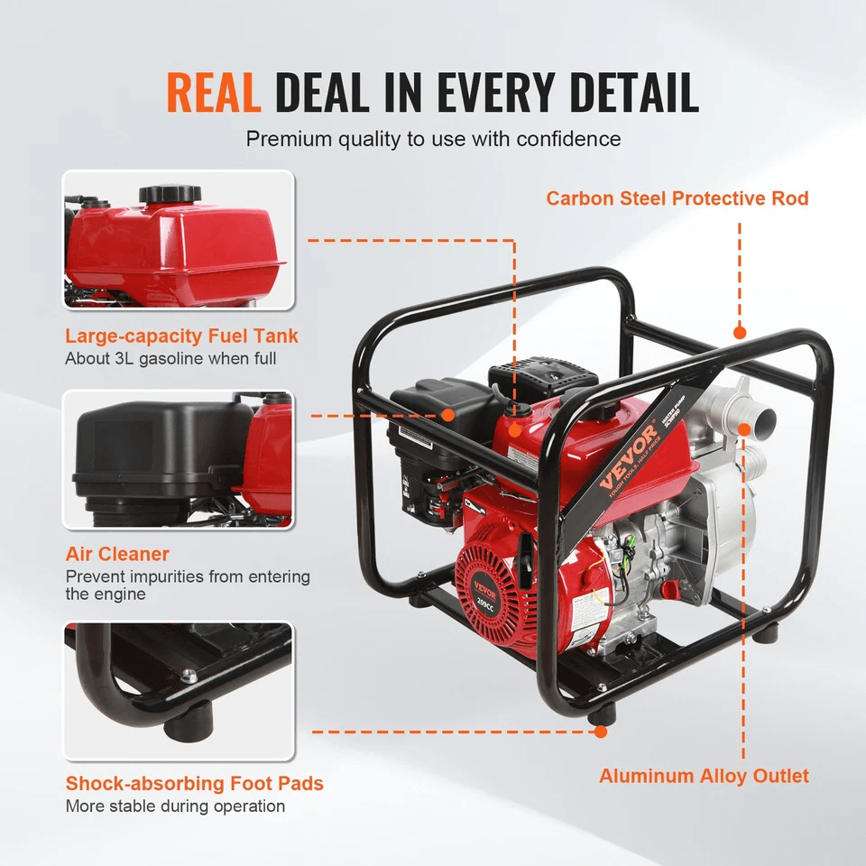 HeavyDuty Gas Powered Water Transfer Pump Stroke Engine For Trash Flood And Agricultural Irrigation 5