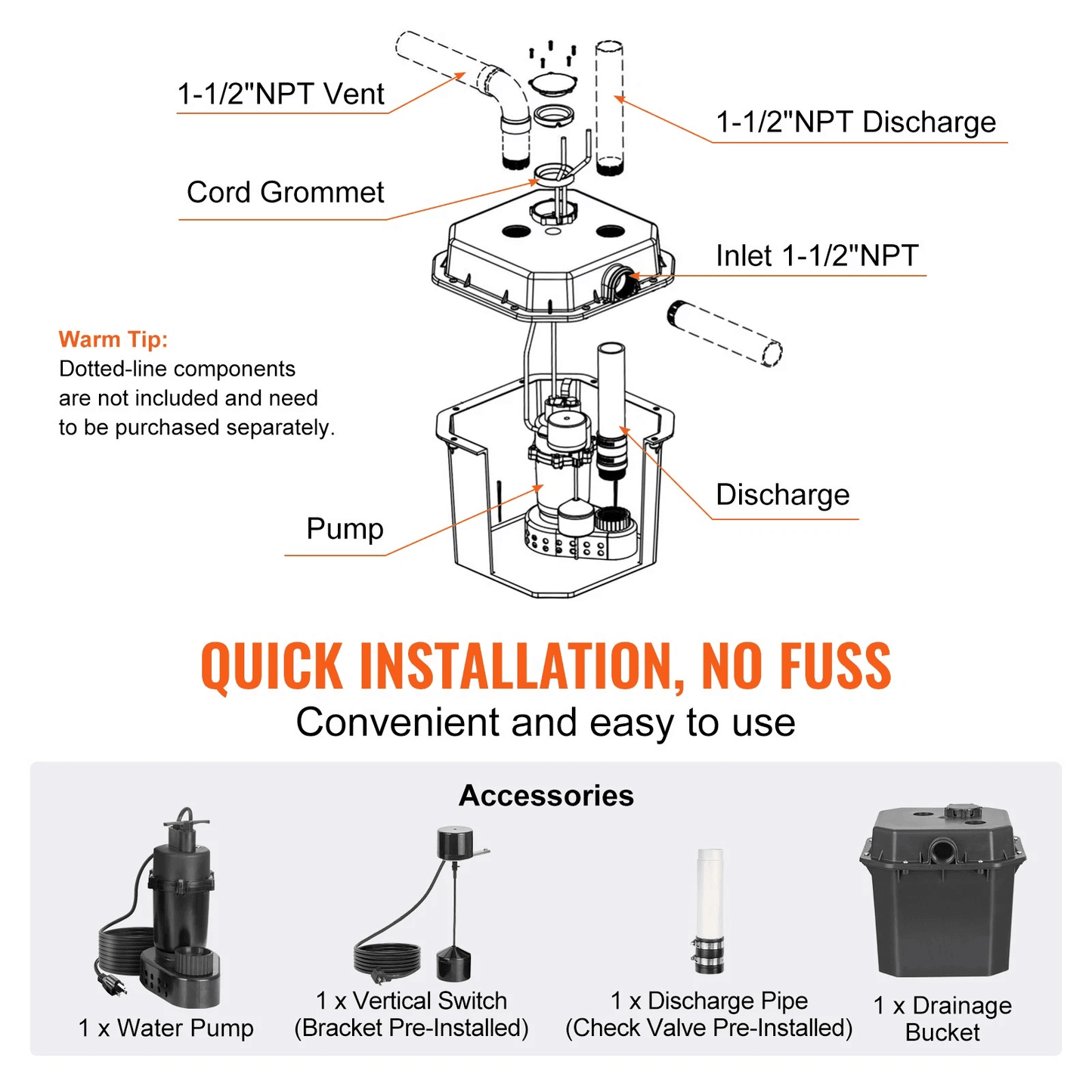 HeavyDuty Utility Sink Pump Laundry Sink Drain Pump System With High Head Automatic Submersible Pum 5