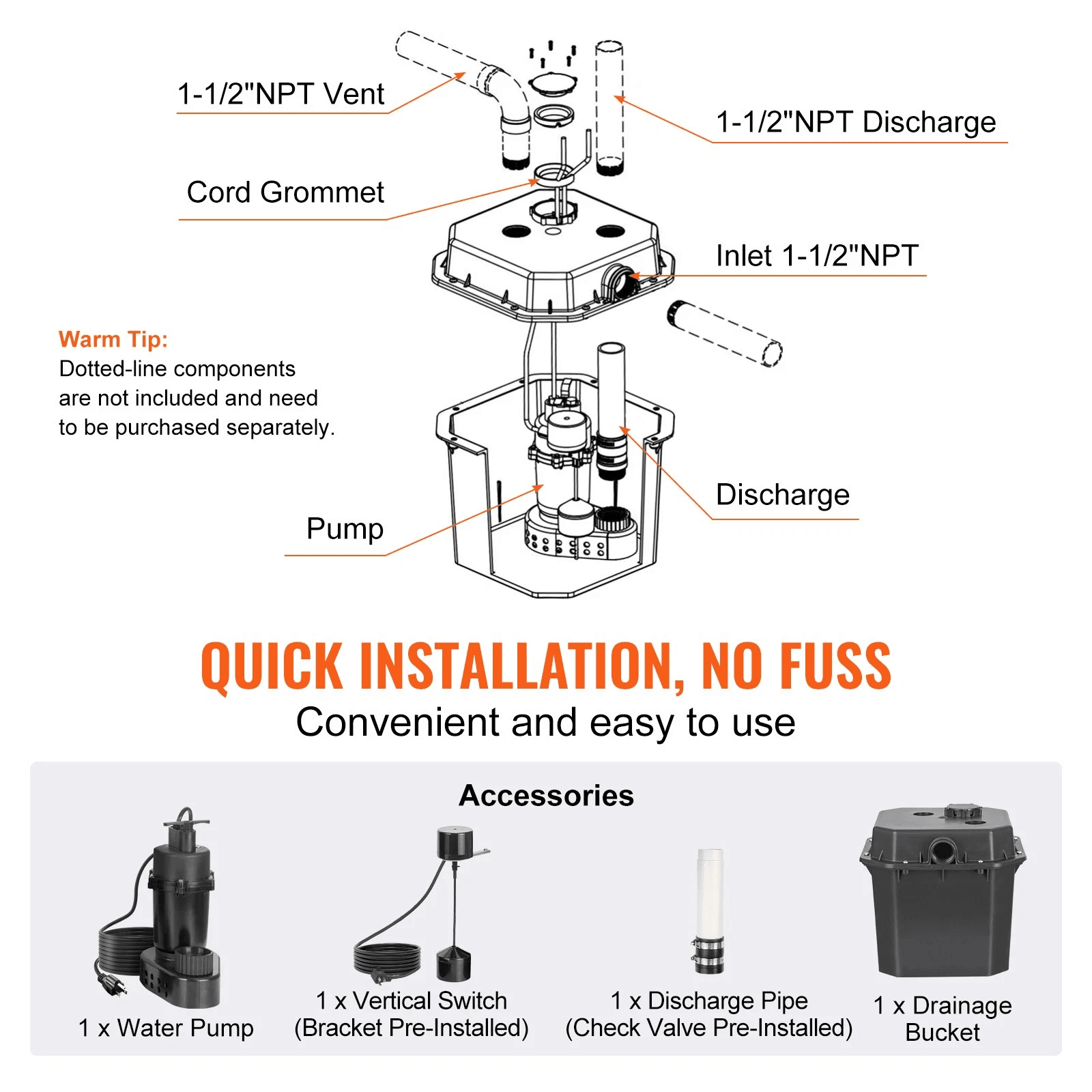 HeavyDuty Utility Sink Pump Laundry Sink Drain Pump System With High Head Automatic Submersible Pum 5