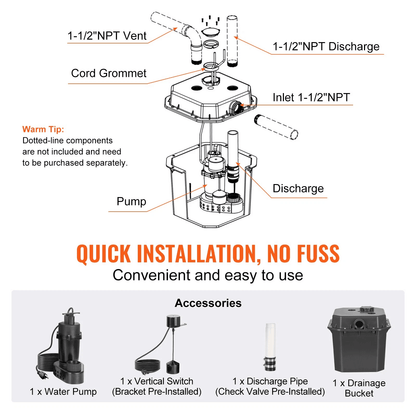 HeavyDuty Utility Sink Pump Laundry Sink Drain Pump System With High Head Automatic Submersible Pum 5