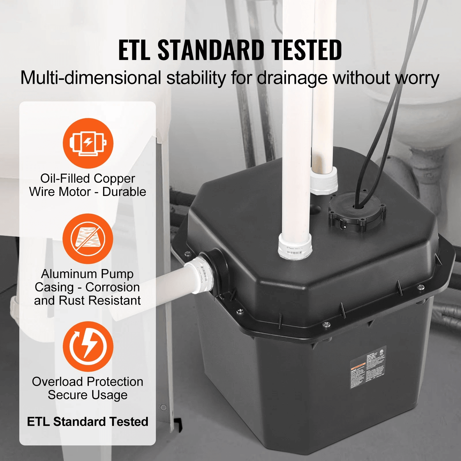 HeavyDuty Utility Sink Pump Laundry Sink Drain Pump System With High Head Automatic Submersible Pum 4