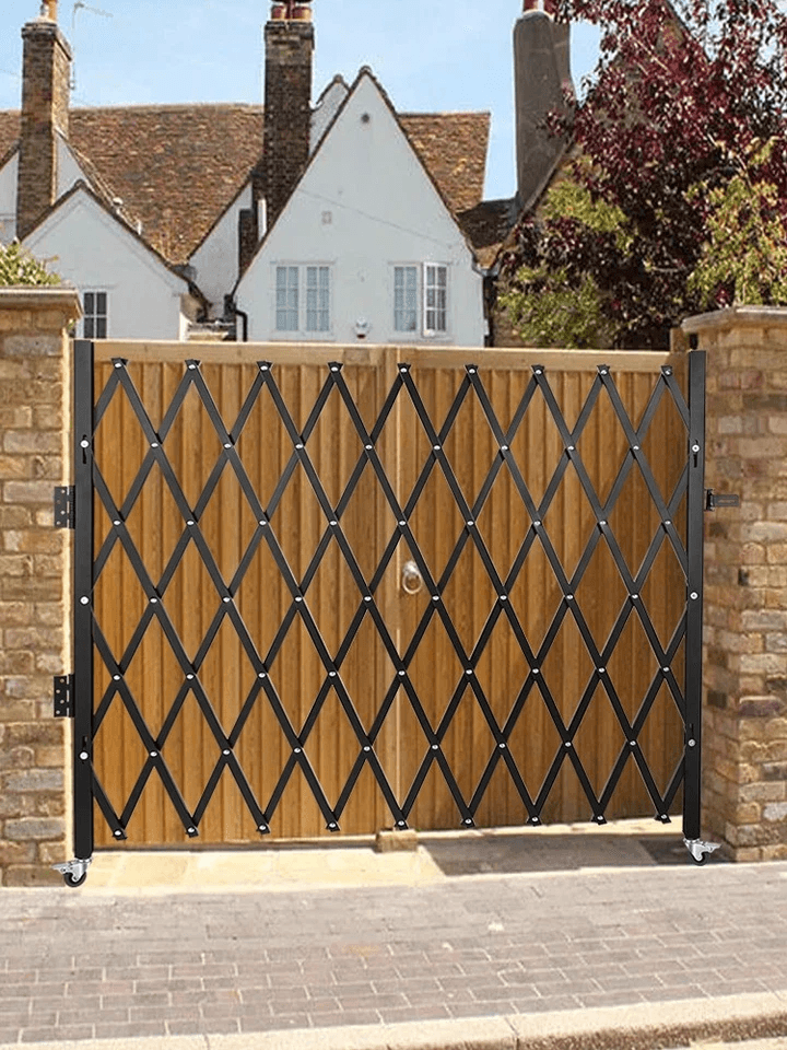 Fold Gate Single Folding Security Gate Retractable HeavyDuty Folding Door Gate With Lock  Casters F 1