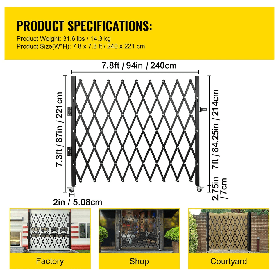 Fold Gate Single Folding Security Gate Retractable HeavyDuty Folding Door Gate With Lock  Casters F 2