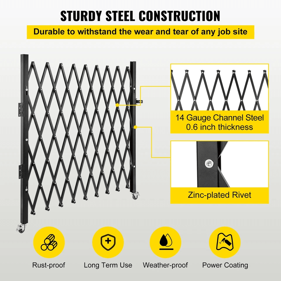 Fold Gate Single Folding Security Gate Retractable HeavyDuty Folding Door Gate With Lock  Casters F 5
