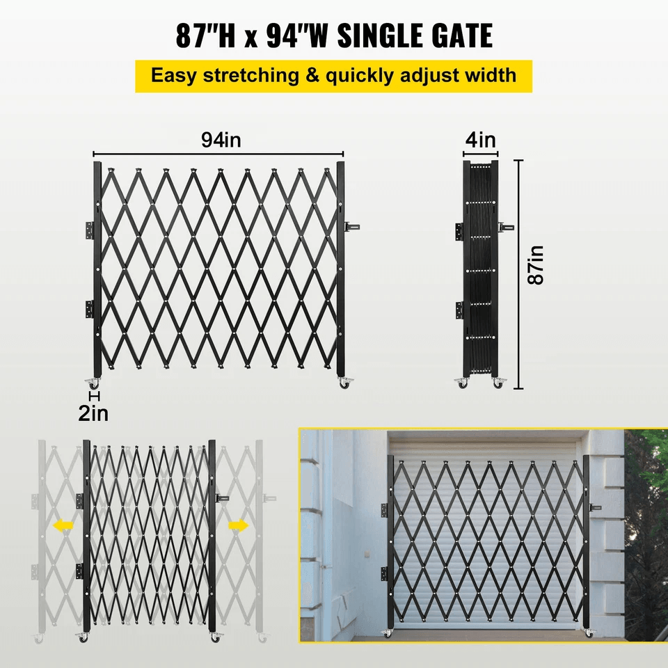 Fold Gate Single Folding Security Gate Retractable HeavyDuty Folding Door Gate With Lock  Casters F 6