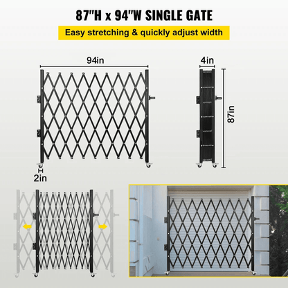 Fold Gate Single Folding Security Gate Retractable HeavyDuty Folding Door Gate With Lock  Casters F 6