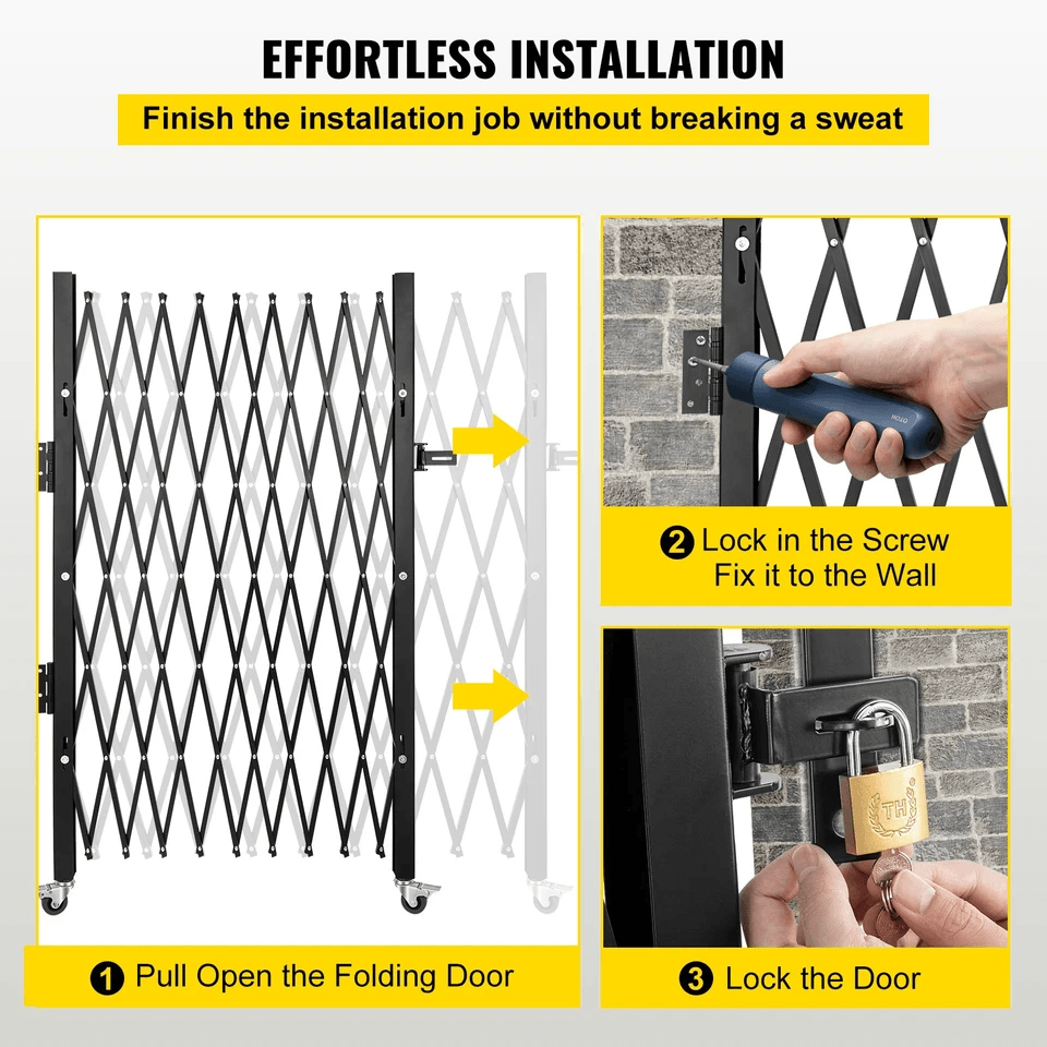 Fold Gate Single Folding Security Gate Retractable HeavyDuty Folding Door Gate With Lock  Casters F 3