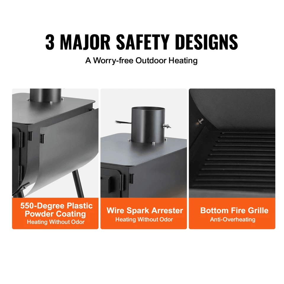 Portable Wood Stove Camping Hot Tent BBQ Stove With Chimney Pipes For Outdoor Cooking  Heating 4