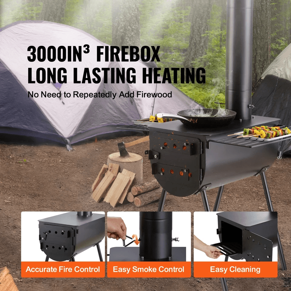 Portable Wood Stove Camping Hot Tent BBQ Stove With Chimney Pipes For Outdoor Cooking  Heating 1