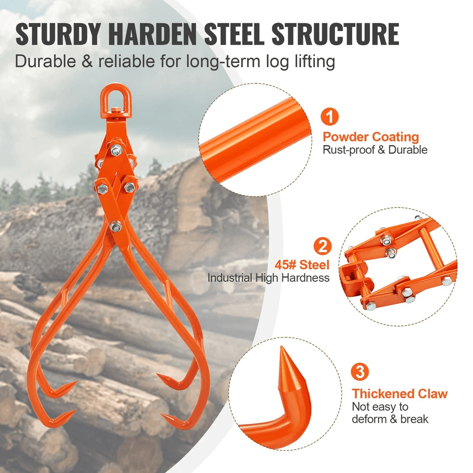 HeavyDuty Timber Claw Hook Log Grapple For Logging Capacity Rotating Ring Ideal For Tractors  ATVs 6