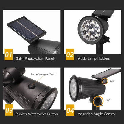 Adjustable LED Solar Spotlight IP65 Waterproof Outdoor Wall  Ground Landscape Lighting